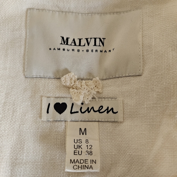 Malvin Hamburg Germany Size 8 Ivory I Love Linen Snap Closure Jacket - Picture 8 of 9